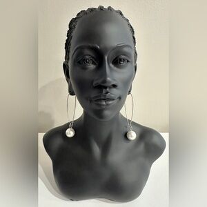 Vintage Pearl Drop Hoop Earrings - 2.5”